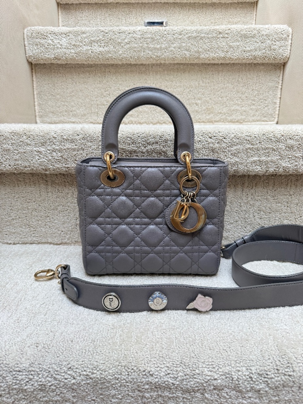 Christian Dior Calfskin Cannage Small my ABC Lady Dior in Grey